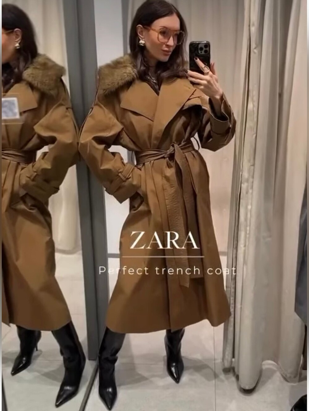 Zara Oversized Trench Coat with Faux Fur Collar water repellent Size S